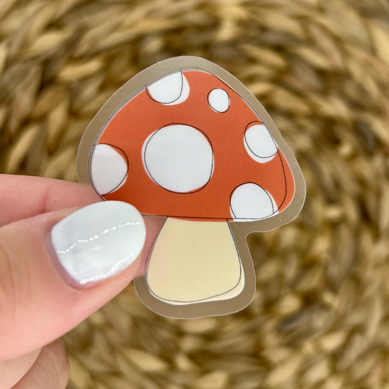 Mushroom Sticker. Clear Matte Weatherproof Sticker. Floral Vinyl Sticker. Mini Mushroom.