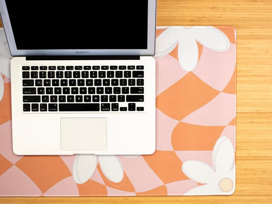 XXL Desk Mat. Retro Pink Floral Mouse Pad. 15.5 x 35 Desk Pad. Floral Office Accessories.