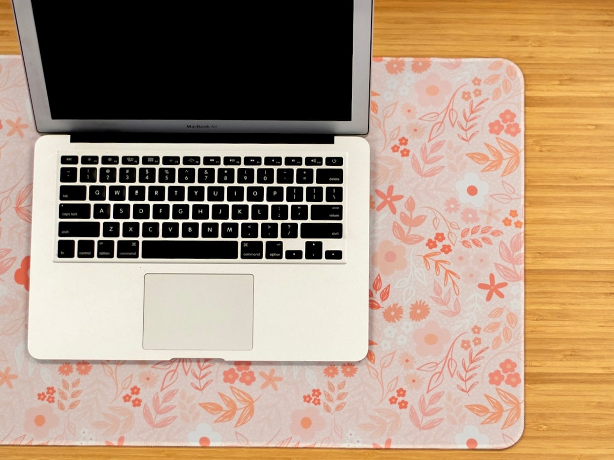 XXL Desk Mat. Pink Floral Mouse Pad. 15.5 x 35 Desk Pad. Floral Office Accessories.