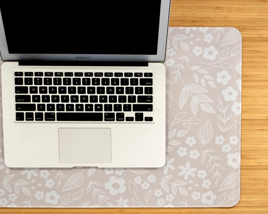 XXL Desk Mat. Beige Floral Mouse Pad. 15.5 x 35 Desk Pad. Floral Office Accessories.