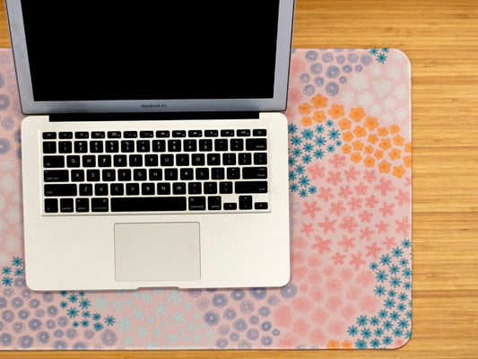 XXL Desk Mat. Colorful Floral Mouse Pad. 15.5 x 35 Desk Pad. Floral Office Accessories.