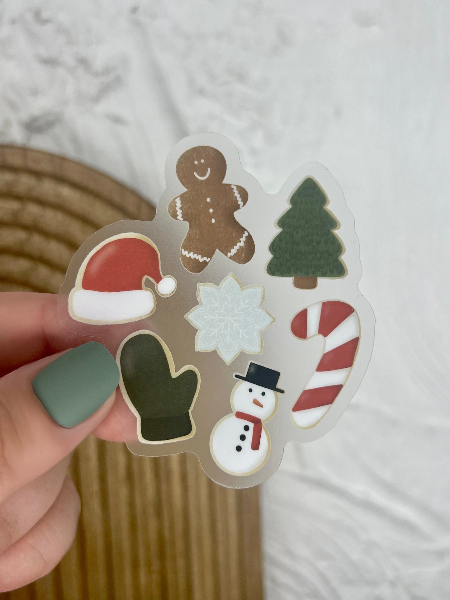 Christmas Cookie Sticker. Weatherproof, Waterproof Sticker. Holiday Gift Stocking Stuffer.